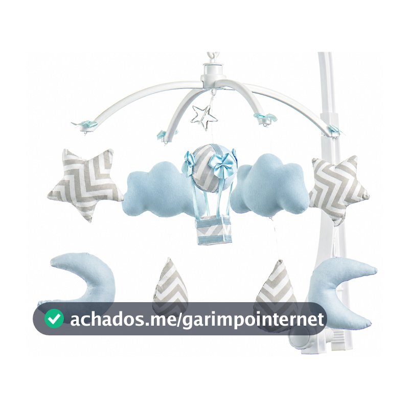 Móbile Berço Bebê Musical E Giratório Nuvens E Balão Azul Menino Brinquedo Para Berço Envio Imediato