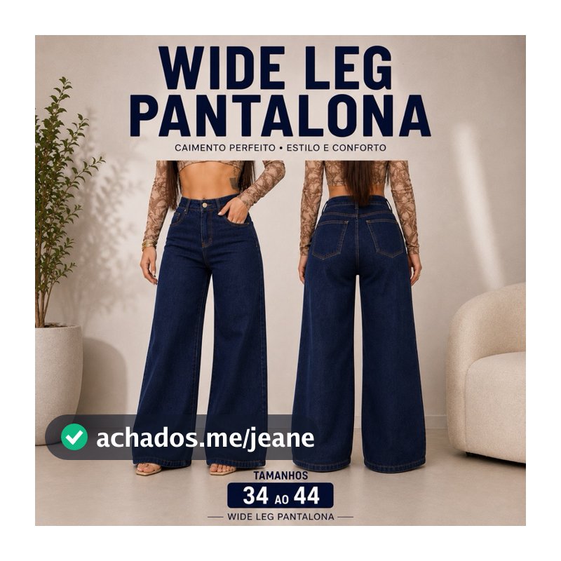 Calça Jeans Wide Leg Feminina Pantalona Cintura Alta Premium Moda Tendência Tam 34 ao 44