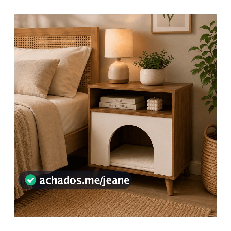 Mesa De Cabeceira Retrô Off White Nicho Pet Porta Cama Cachorro Gato Multiuso Móvel Decorativo Luxo