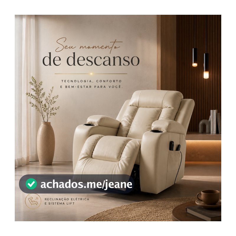 Poltrona do Papai Poltrona de Massagem Elétrica Poltrona Reclinável Austin Elevação Lift 150º PU Bege G94
