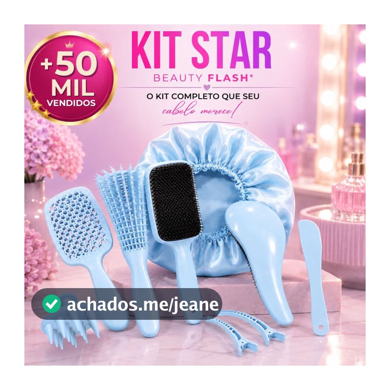 Kit 05 Escova Raquete Flex Escova Mágica e Polvo Massageador de Silicone Touca de Cetim Beauty Flash