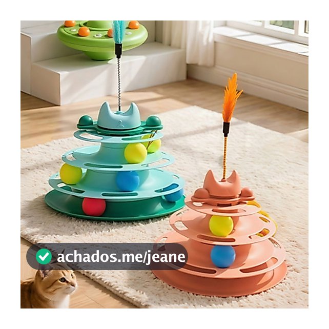 Brinquedo Interativo Multifuncional para Gato, Torre com 3 Bolinhas e Penas, 4 Níveis de Diversão