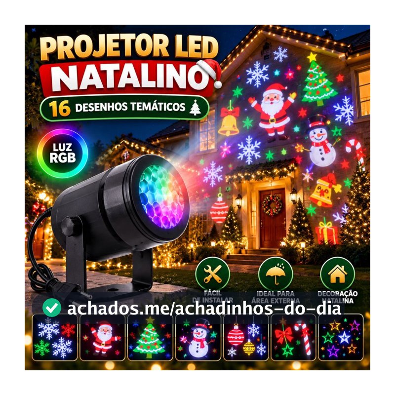 Projetor LED Natalino 16 Desenhos de Natal Luzes Decoração Natalinos Projeção 3D Casa Jardim Festas Parede