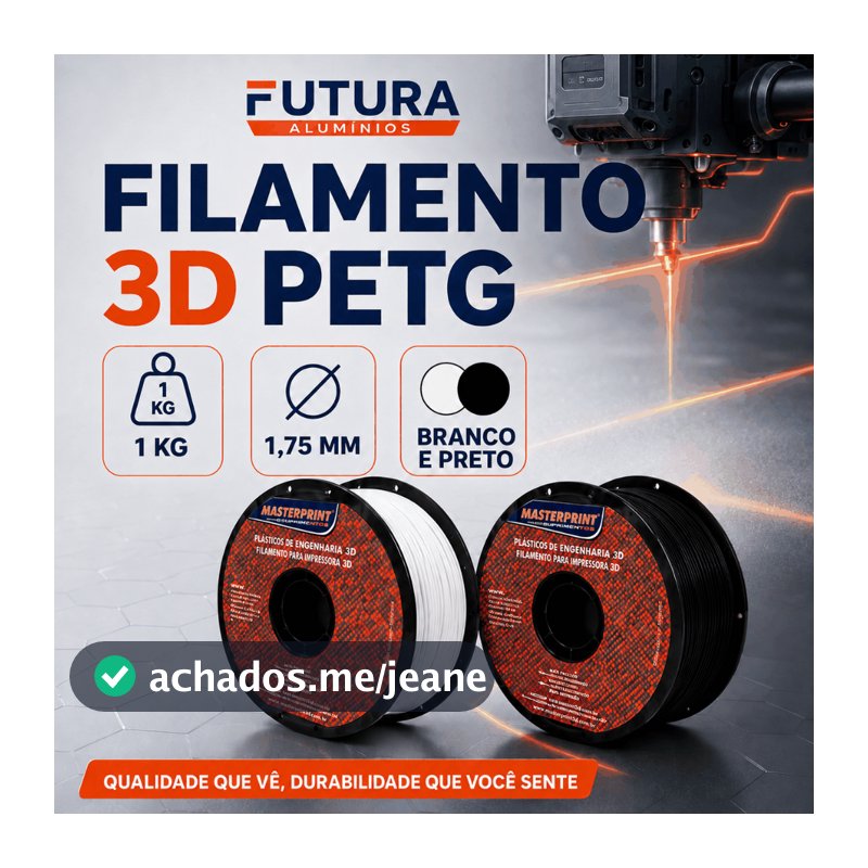 Filamento PETG 1kg 1,75mm Masterprint Impressora 3D Alta Resistência Branco Preto