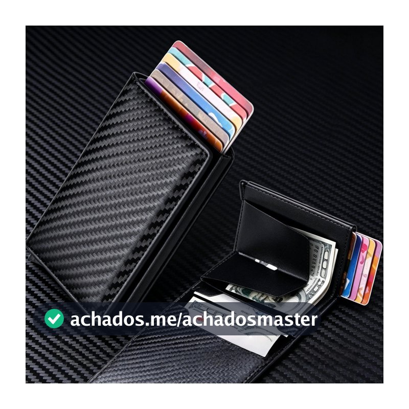 KIT 2 Carteiras Fibra De Carbono Porta-Cartões Masculina Marca Preta Mágica Tripla De Couro Promoção