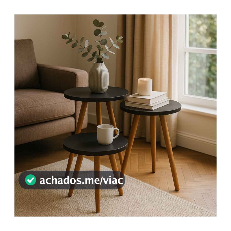 Kit Trio Jogo de Mesinhas Lateral Redondas Sala Pé Palito Retro Decoração Porta Objetos