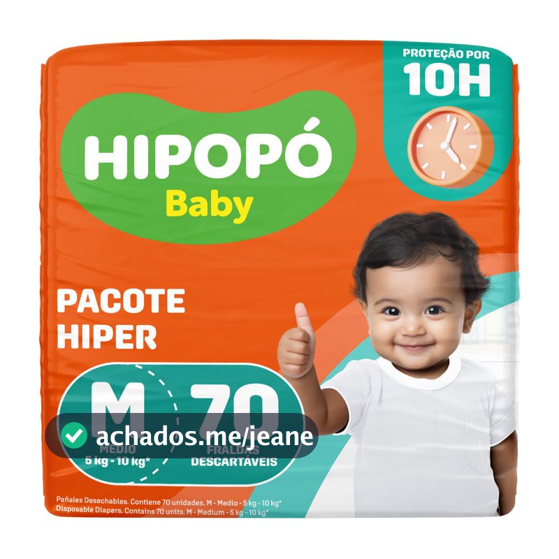 Fralda Hipopó Baby Tamanho M Pacote Hiper 70 Unidades Descartáveis