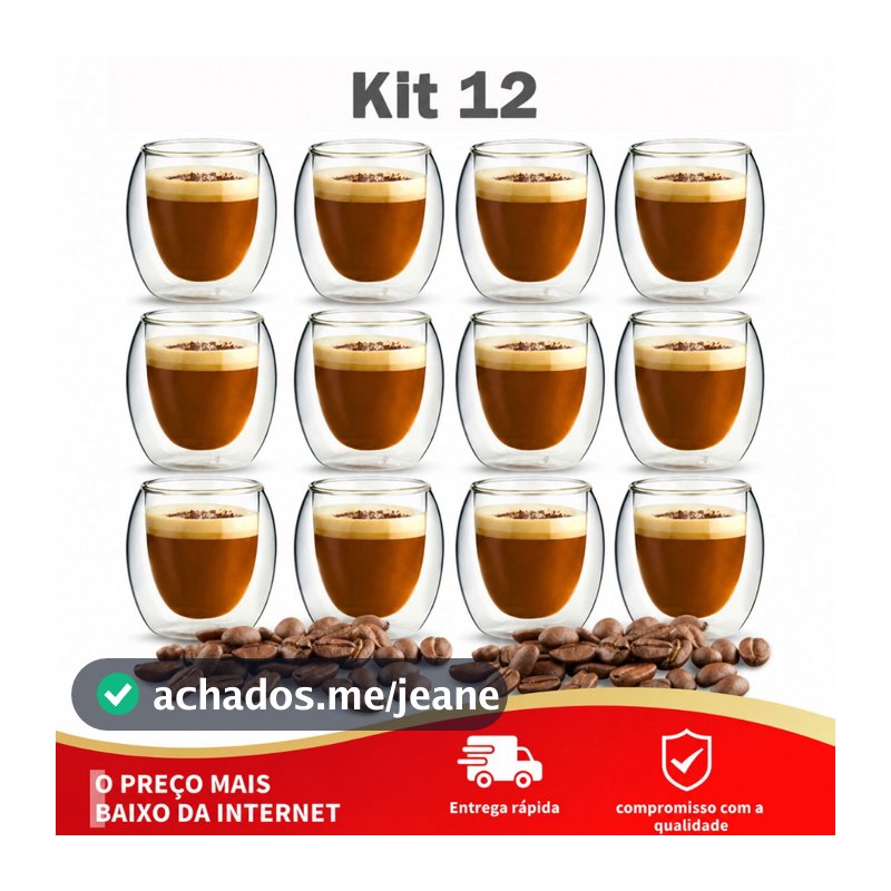 Kit 12 Xícaras De Vidro Duplo 80ml Luxo - Não Queima a Mão - Para Café Expresso