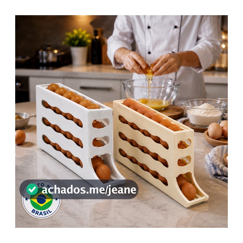 Porta Ovos 4 Andares Rolante Automático Organizador de Geladeira Suporte Plástico para Até 30 Ovos Deslizante