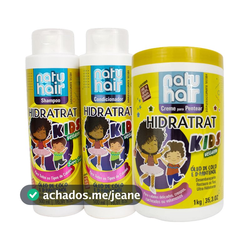 Kit Kids Vegano Hidratrat NatuHair Shampoo + Condicionador + Creme Para Pentear + Ampolas