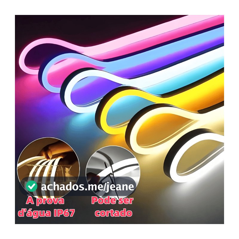 Fita de Led Mangueira Neon 5 Metros Corte 2.5cm Flex 12v Alto Brilho Com ou Sem Fonte- Varias Cores