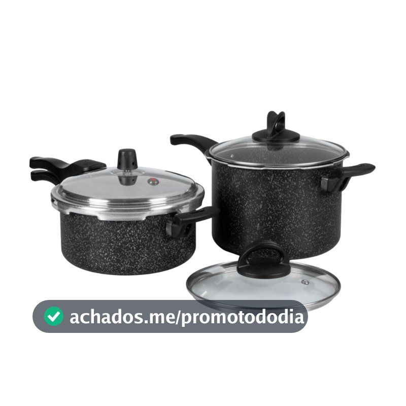 Jogo De Panelas De Pressão Antiaderente 3L E 4,5L Preto