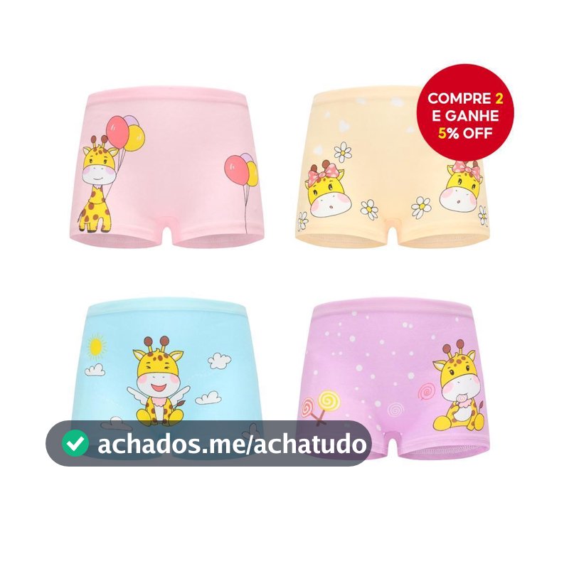 Pacote Com 4 Roupas Íntimas De Algodão Macio Para Bebês Meninas | Cuecas Boxer Fofas De Desenho Animado Idades De 2 A 12