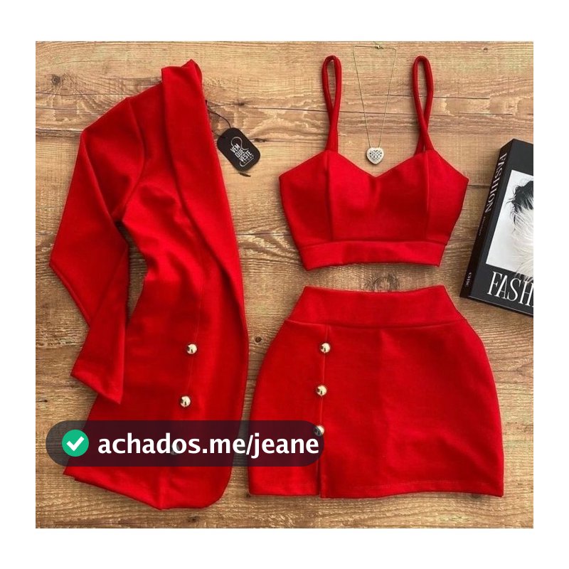 Conjuntinho feminino 3 PEças Blazer ShortSaia Cropped com Bojo