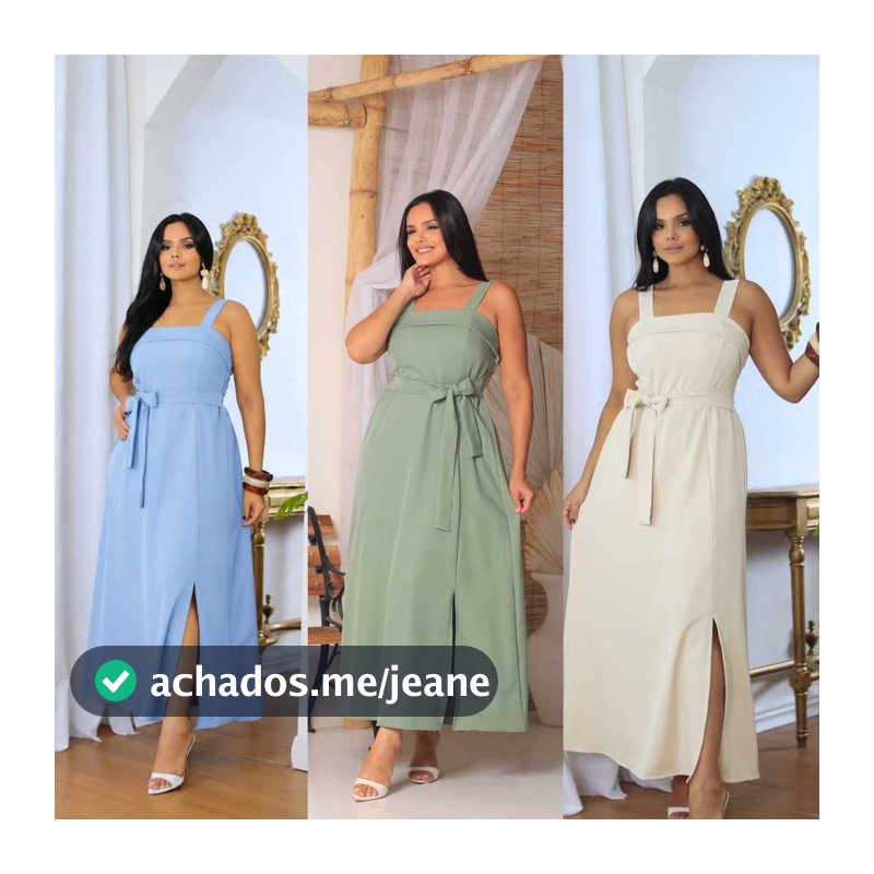 Vestido Longo Feminino Alça Grossa Elegante com Babado e Cintura Marcada para Festa Verão
