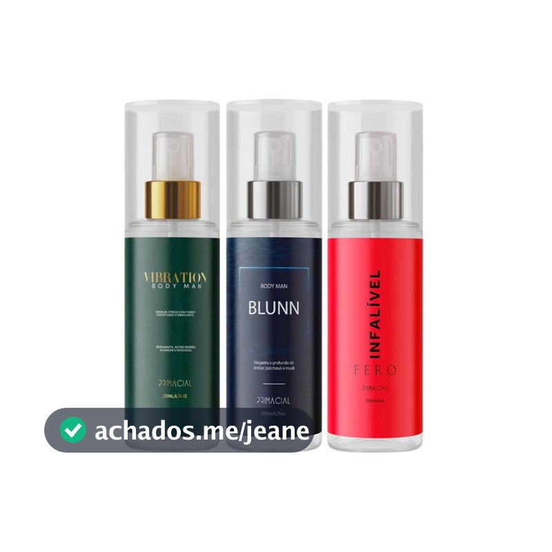 KIT BODY SPLASH MASCULINO VIBRATION + BLUNN + INFALÍVEL FERO 200ML - PERFUME CÍTRICO AMADEIRADO AQUÁTICO