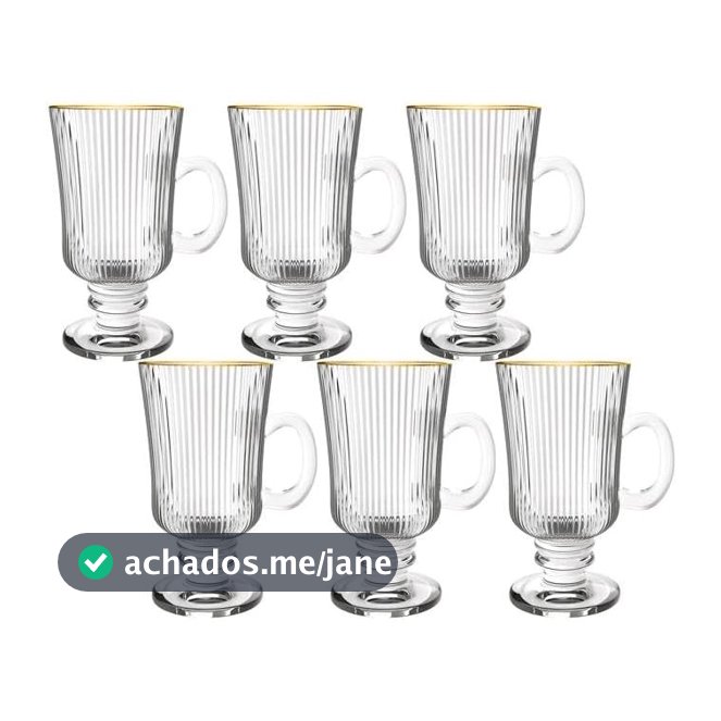 Hauskraft - Jogo 6 Xícaras Canecas Taças Irish Coffee Cappuccino Fio De Ouro 220ml - Borda Dourada Café
