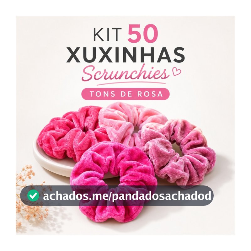 Kit 50 Xuxinhas Scrunchies Elástico Laço de Cabelo Tons Rosa
