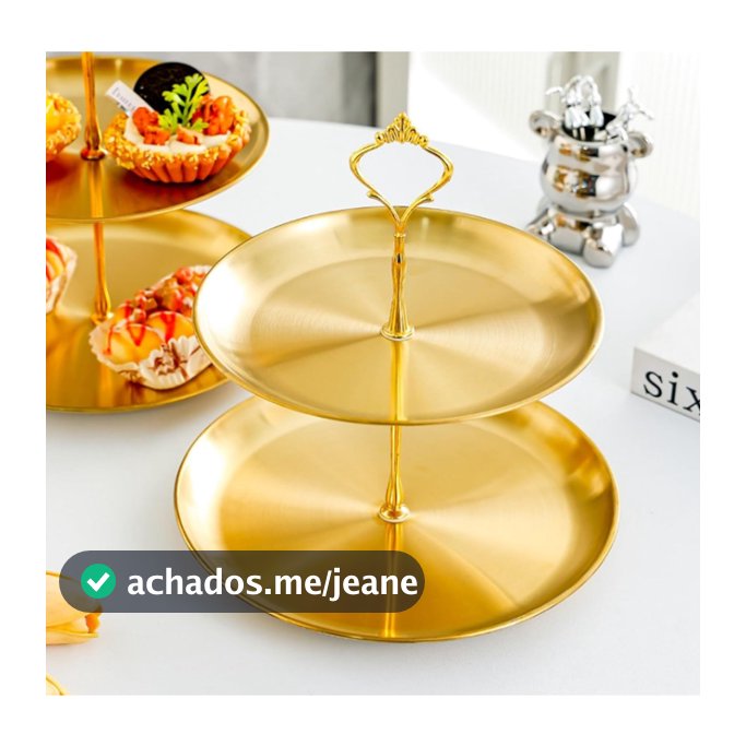 Suporte de Doces e Petiscos de 2 Luxo Andares – Decorativa para Mesa Posta, Festas e Chá da Tarde Dourado