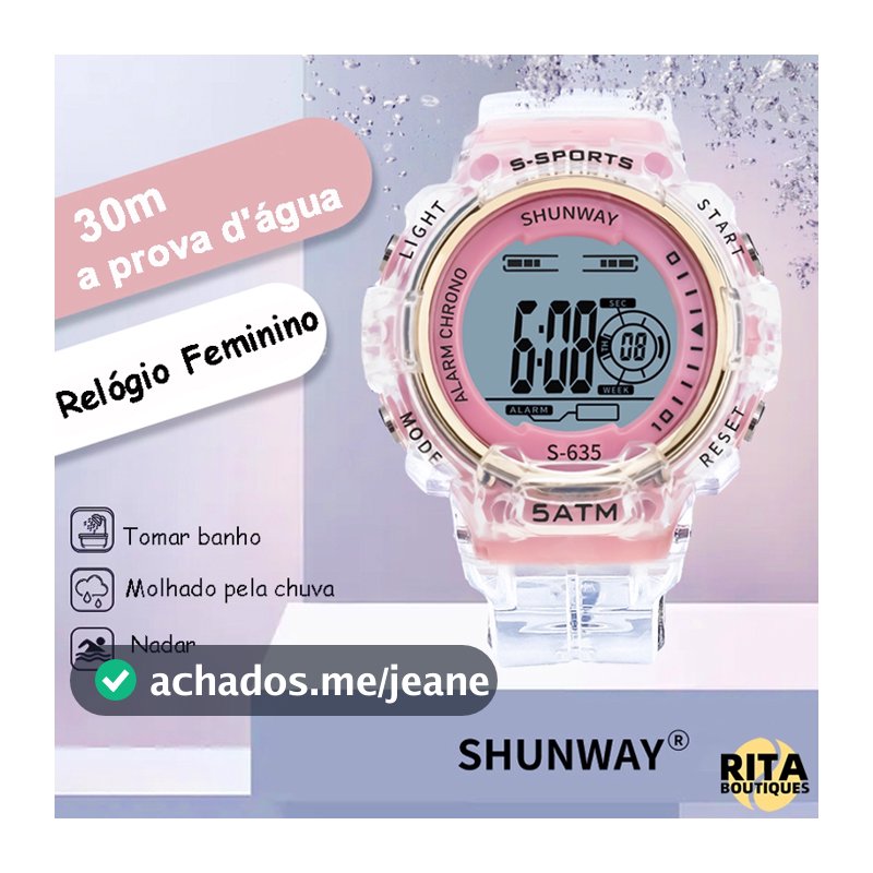 Relogio Feminino Digital à Prova D'água De Pulseira Transparente Esportivo Luminoso LED Eletrônico Cronômetro Rosa Preto