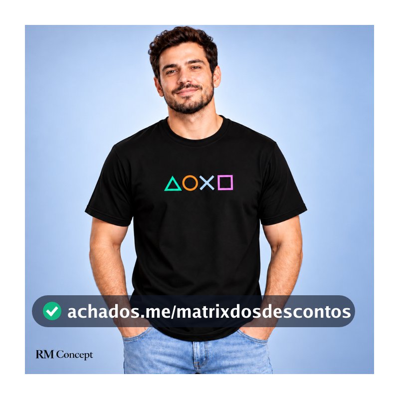 Camiseta Masculina 100% Algodão | Estampada DTF Casual | Unissex | Símbolos do Controle PlayStation | Gamer Geek