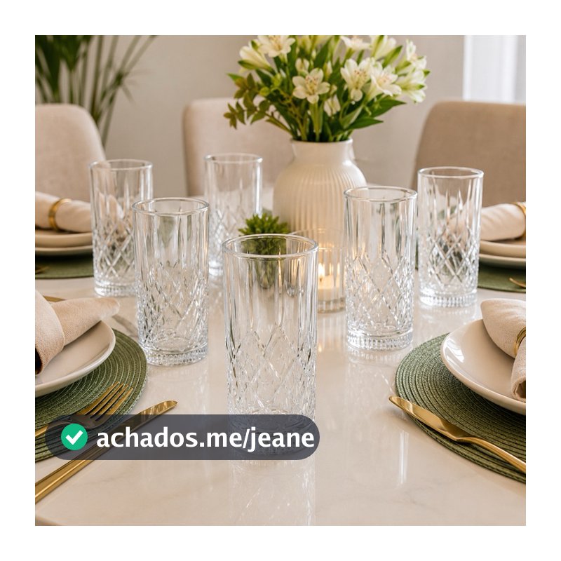 Jogo de Copos de Vidro 6 Peças 300ml Cristal Transparente Copo para Água Suco Refrigerante Premium