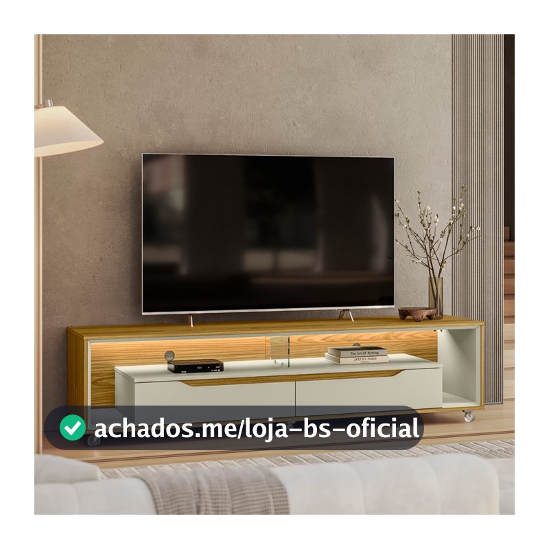 Rack com Led para Tvs até 70 polegadas 175cm com Rodízios Loop Sala Moderna
