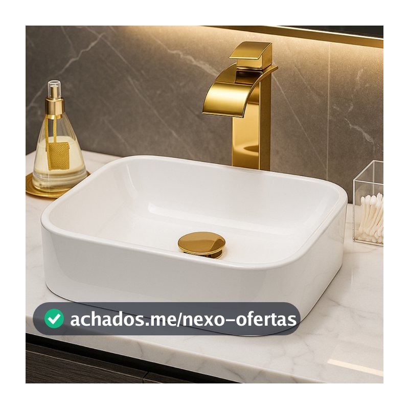 PROMOÇÃO Pia Para Banheiro Cuba de Sobrepor 37cm Apoio Lavabo Retangular Mármore Sintético Branca
