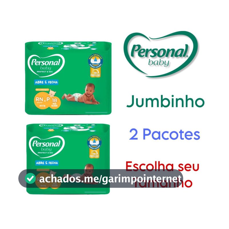 Kit 2 Pacotes Fralda Descartável Personal Baby Jumbinho RN a P,M,G,XG,XXG