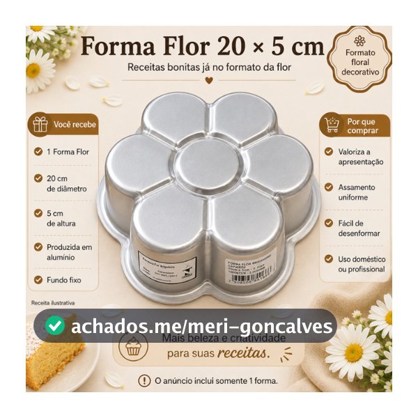 Forma Flor M Faça e Venda Bolo 20x5cm Alumínio Caparroz Fundo Fixo Confeitaria Sobremesas Bolos Decorados