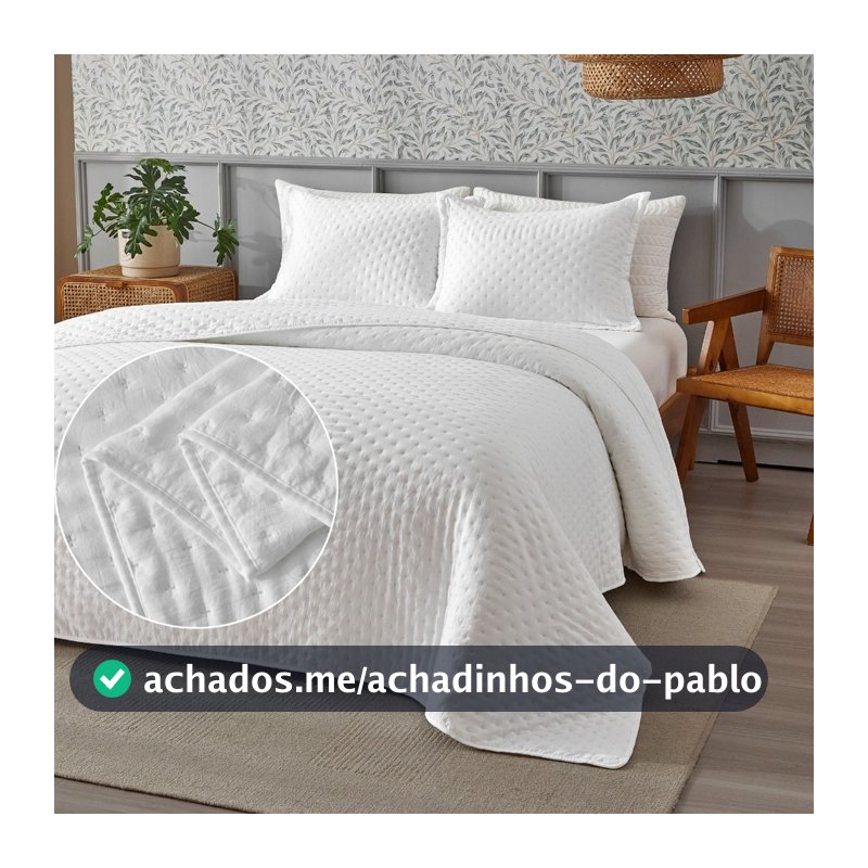 Kit Colcha Cobre Leito 3 Peças 300 Fios Ponto Cruz Macio e Elegante