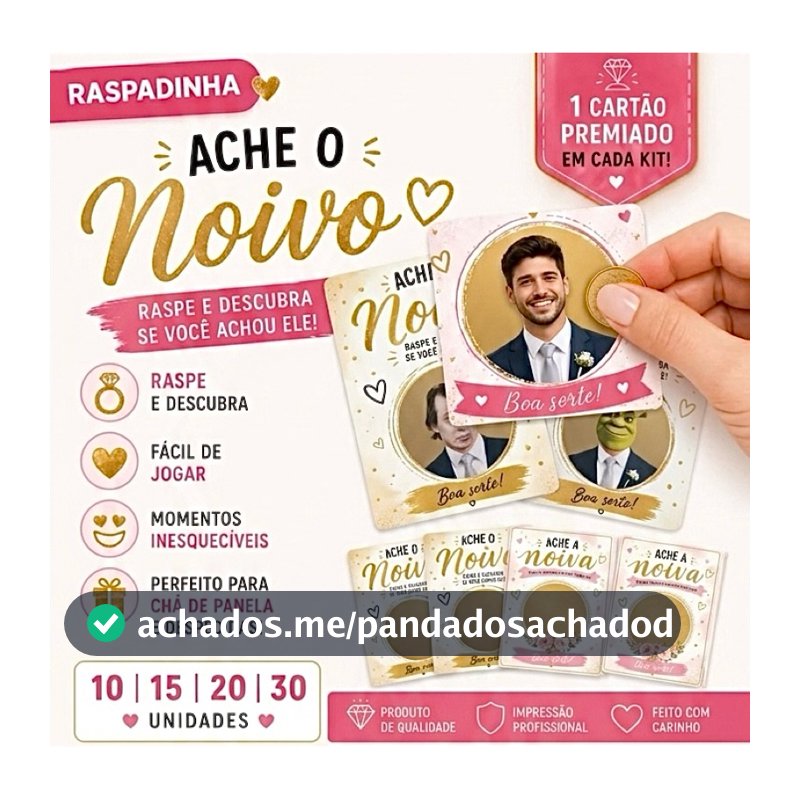 Raspadinha Chá de Panela Kit Personalizado Brincadeira Jogo Ache o Noivo ou Noiva Festa Chá de Lingerie Envio Rápido 24h