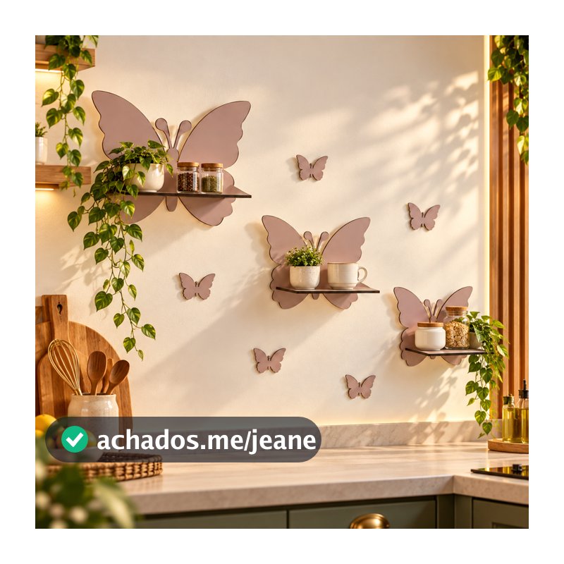 Kit 3 Nichos Prateleira Borboletas + 5 Mini Borboletas Autocolante Para Bebê Infantil Quarto e Sala