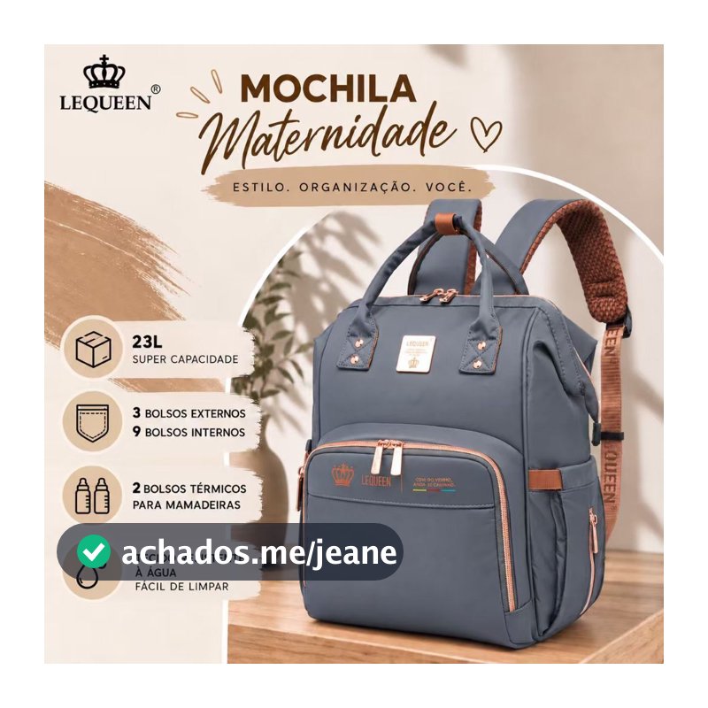 Mochila Maternidade Lequeen Cinza Espaçosa Original 23L