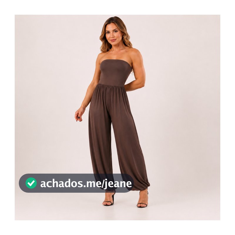 Macacão Longo Tomara Que Caia Feminino Pantalona Elegante Casual no Suplex