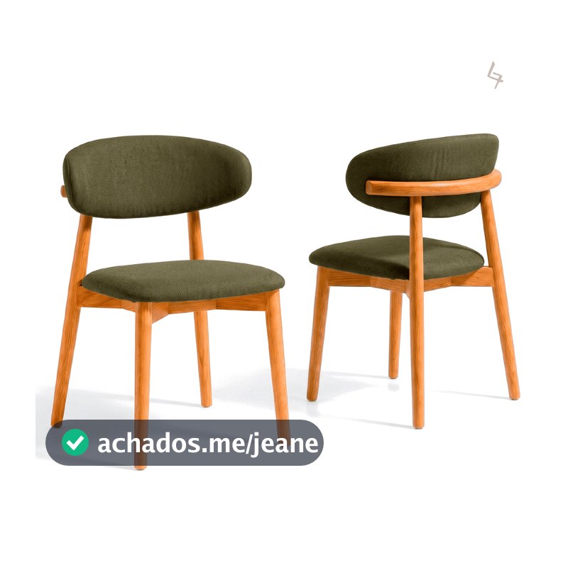 Par 2 Cadeiras De Jantar Linho Verde Musgo Moderna Luxo Base 100% Madeira Maciça Jequitibá Gaspalar Mobília