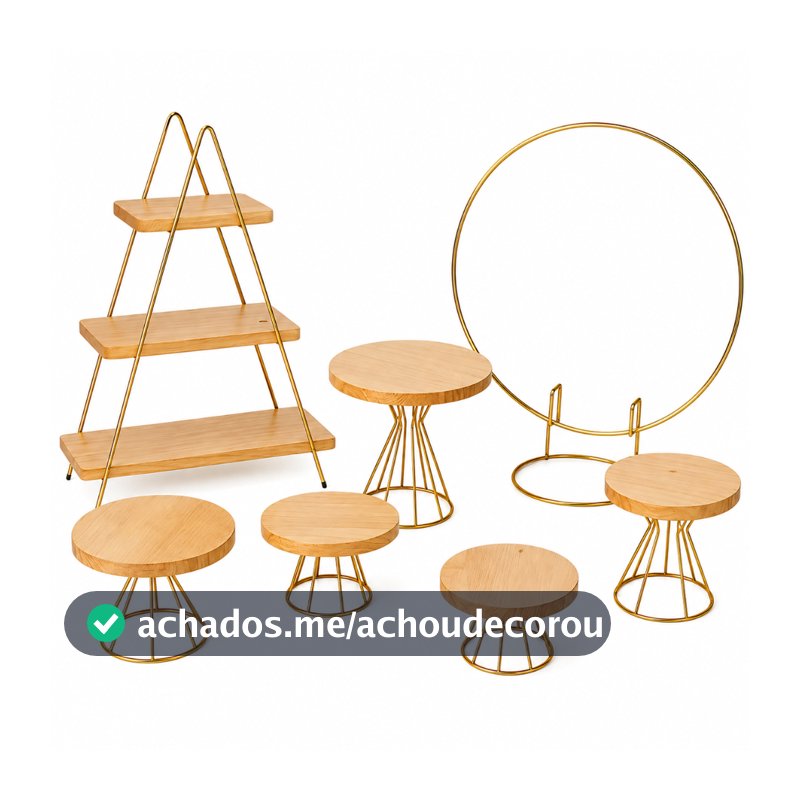 Kit Completo com 5 Boleiras Decorativas + Mini Arco + Doceira Escadinha Para Aniversário Festas Eventos