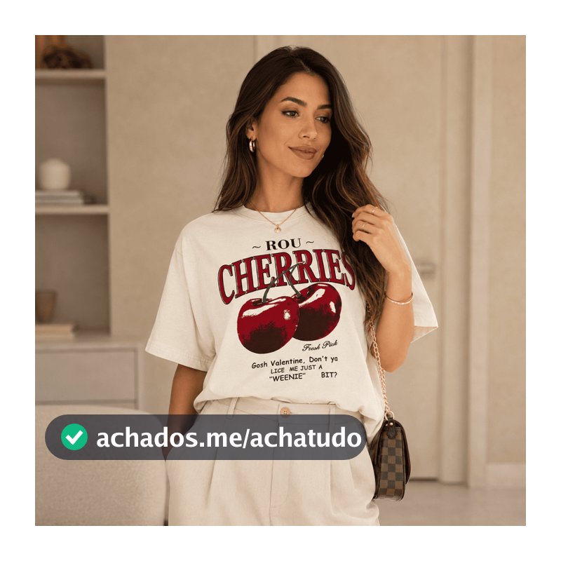Camiseta Feminina Estilosa Estampada Cherries - Algodão Premium