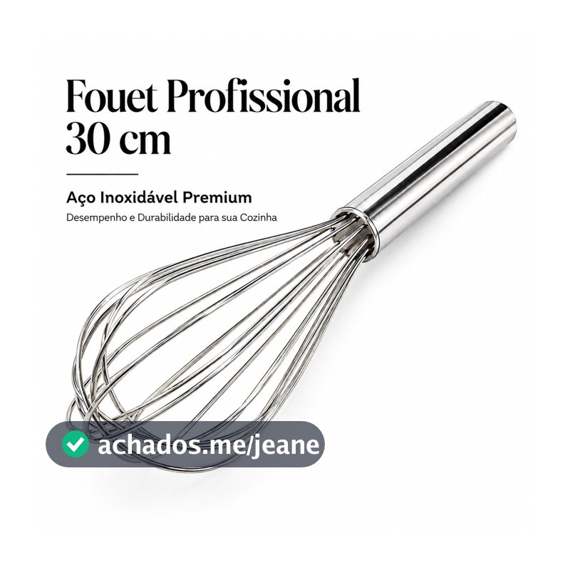 Fouet Profissional Batedor Ovos 30cm  Aço Inox |Hastes Grossas | Cozinha Gourmet Chef