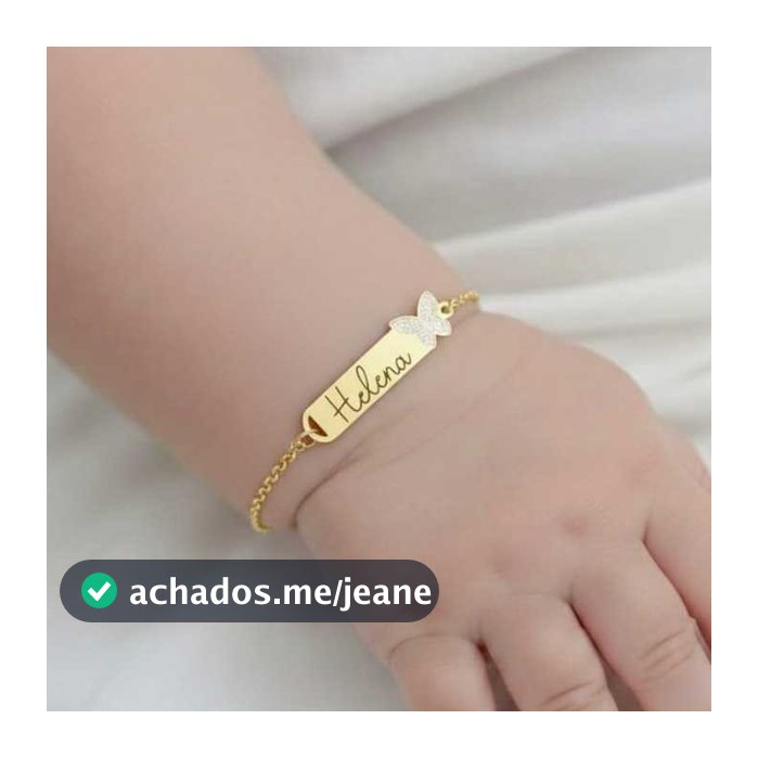 Pulseira Infantil com Nome Personalizada Bebê RN Banhada a Ouro 18k Antialérgica