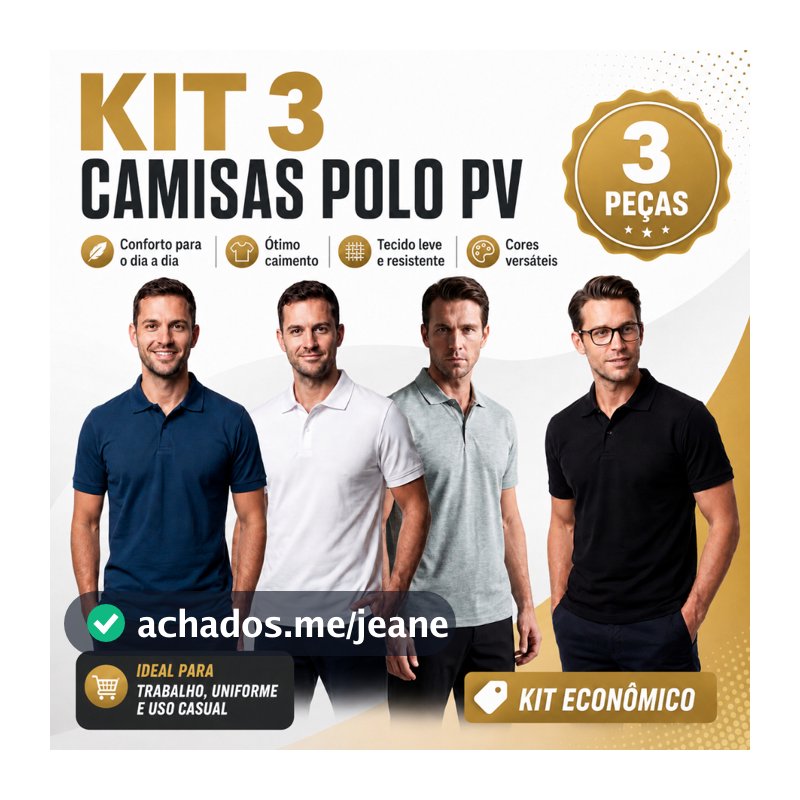Kit 3 Camisa Polo Masculina Pique Pv Premium Dia A Dia