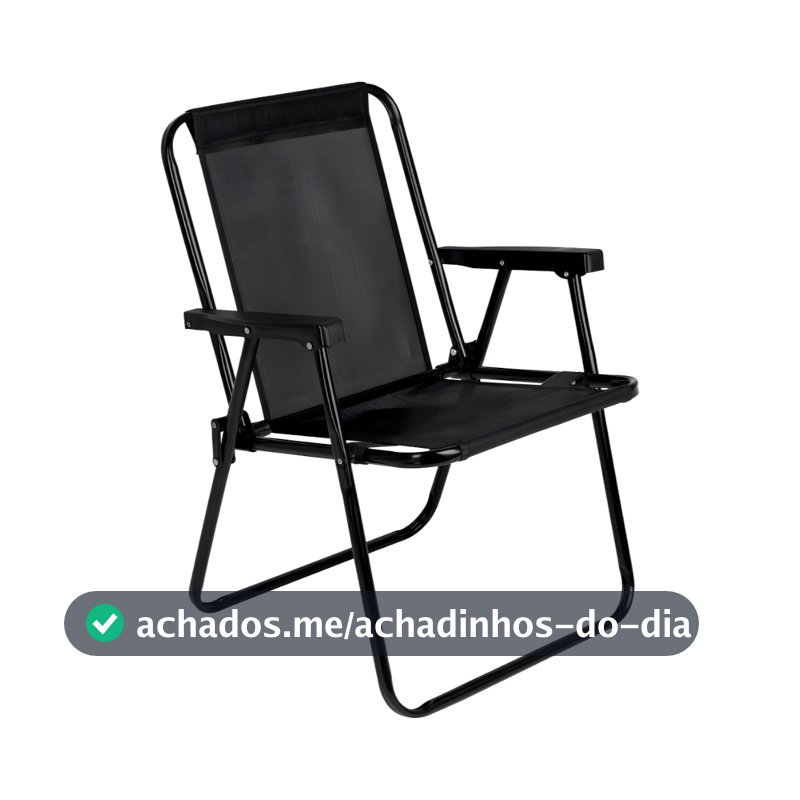 Cadeira Alta de Praia MOR Dobrável Preta Leve Reforçada e Confortável