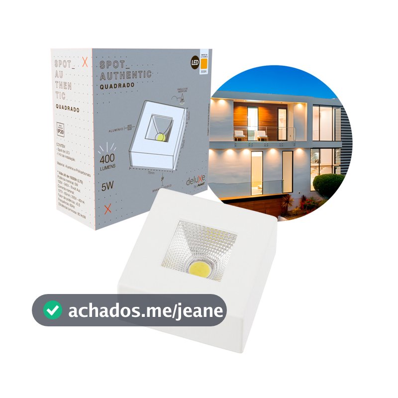 Spot Led Authentic Beiral de teto 5w 3000k Branco Quente 7.5cm Bivolt Quadrado Branco Cod: 907000572 Deluxe By Avant