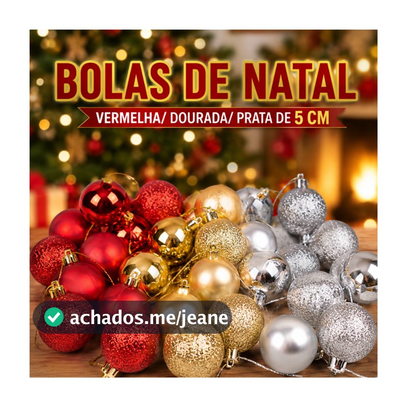 Kit 8/16/24/32 Bolas de Natal 5cm Vermelha, Dourada e Prata – Enfeites para Árvore, Decoração Natalina Premium