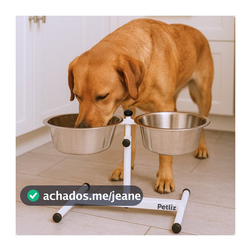 Comedouro e Bebedouro Duplo Alto Regulável Ajustável de Altura Pote de Alumínio para Cachorro