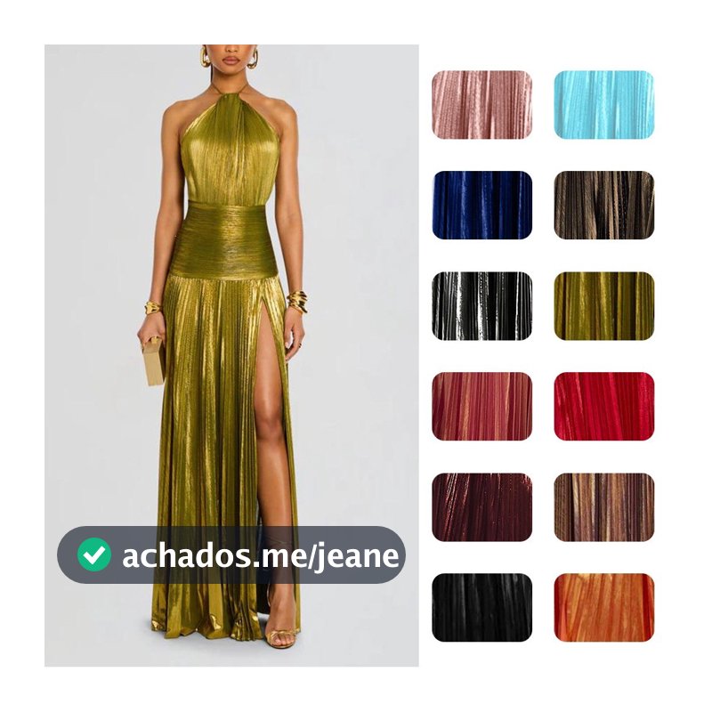 Metálico Halter Plissado Maxi Vestido Aberto Volta Cintura Larga Fenda Alta Brilhante Feminino Formal Festa À Noite Long