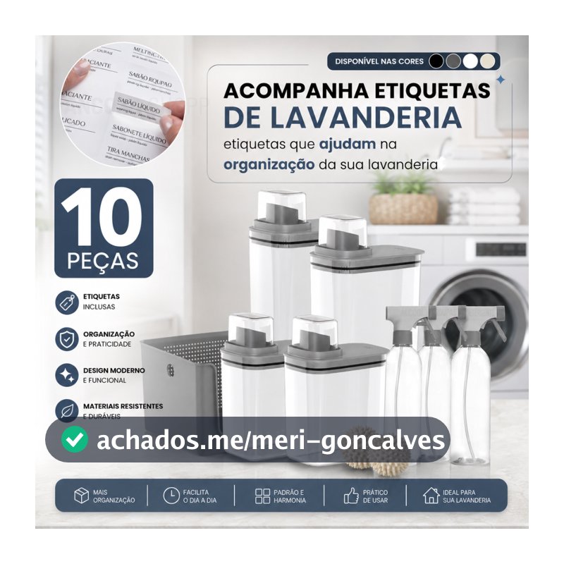 Kit Organizador de Lavanderia 10 Peças Dispenser 1,5L + 2,3L 3 Borrifadores 500ml Cesto 16L 2 Esferas Seca Roupa