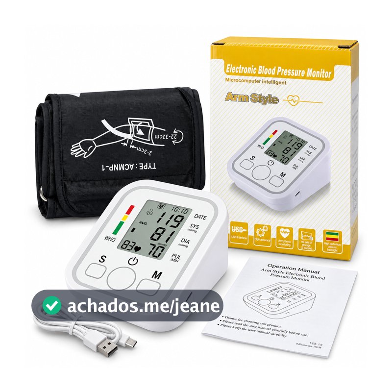 Medidor de Pressão Arterial Digital de Braço Automático Monitor Cardíaco LCD com USB ANJGG BRASIL