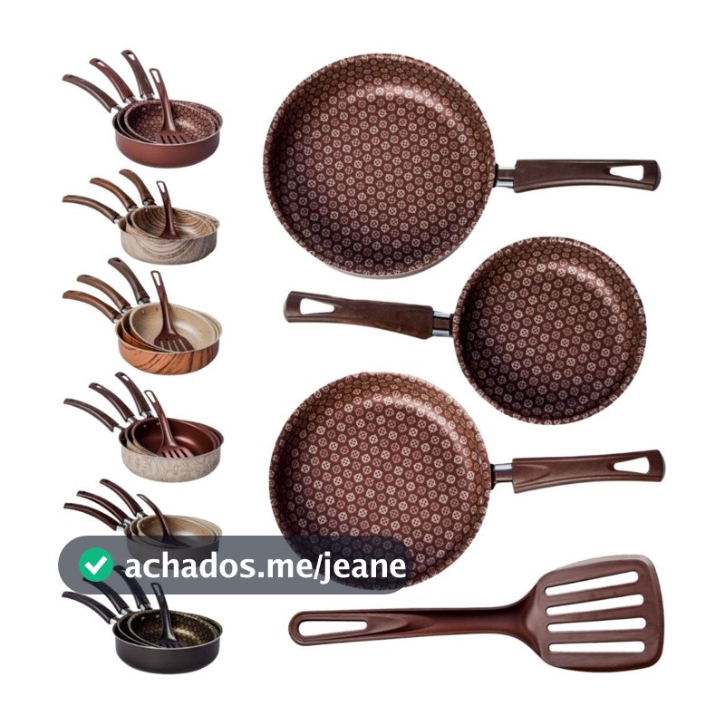Ditalia Conjunto de Frigideira com 4 Peças, Aluminio, Antiaderente, Cabo de Baquelite, Cores Luxo