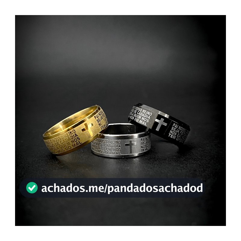 Anel Aço Inoxidável Masculino Feminino Oração Pai Nosso Preto Dourado Ouro Prata Cruz Crucifixo